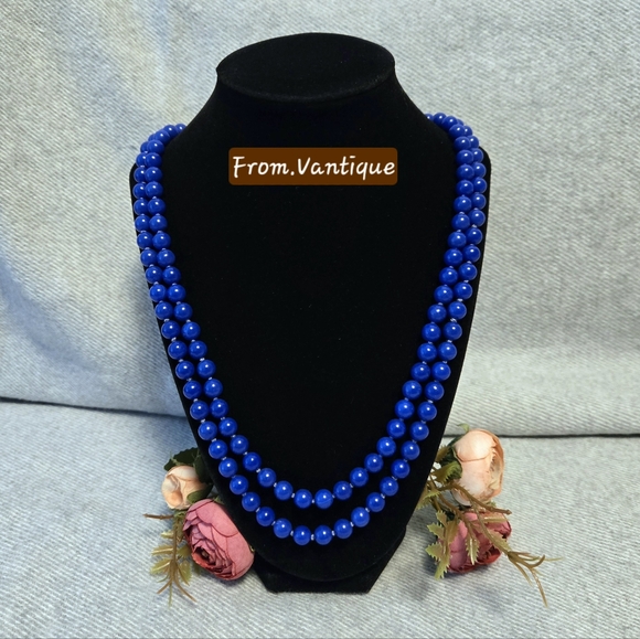 🔵 Vintage Blue Beaded Layers Long Necklaces 🔗⛓️ - Picture 3 of 4